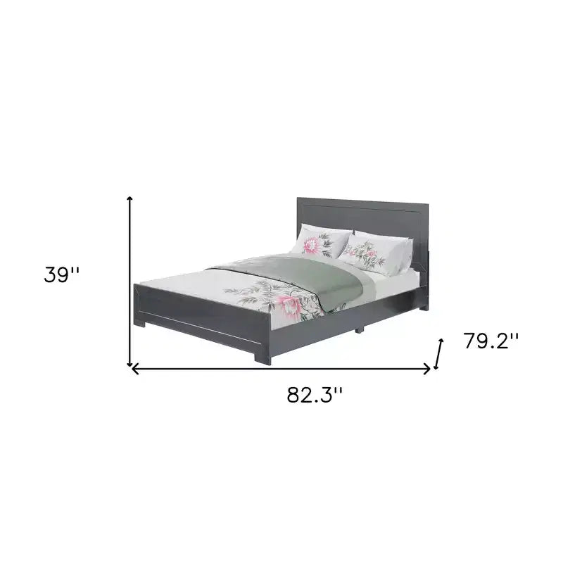 HomeRoots Gray Inlaid Panels Wood King Bed Frame