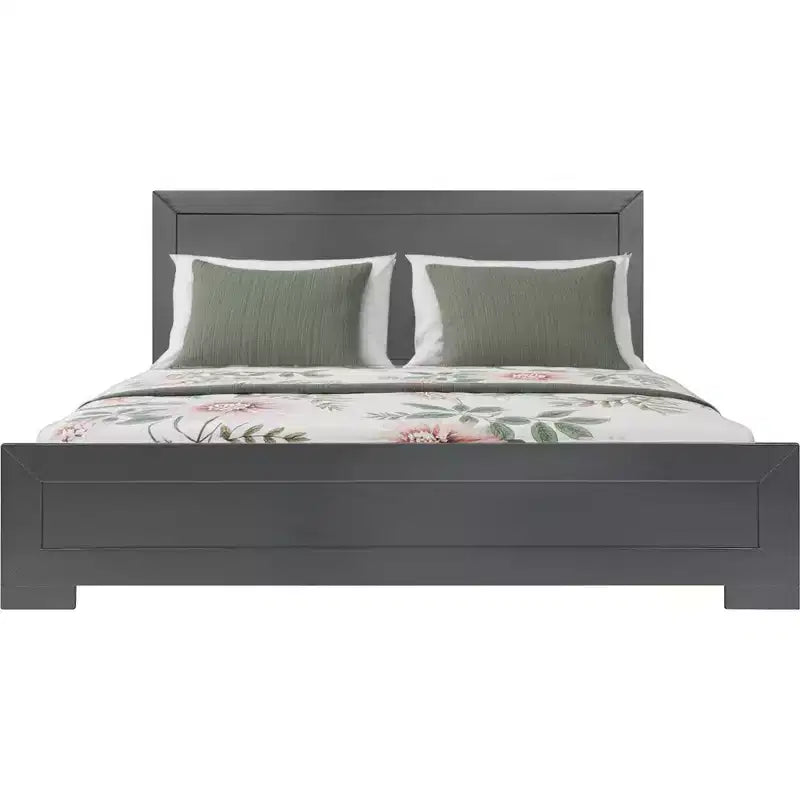 HomeRoots Gray Inlaid Panels Wood King Bed Frame