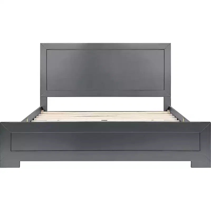HomeRoots Gray Inlaid Panels Wood King Bed Frame