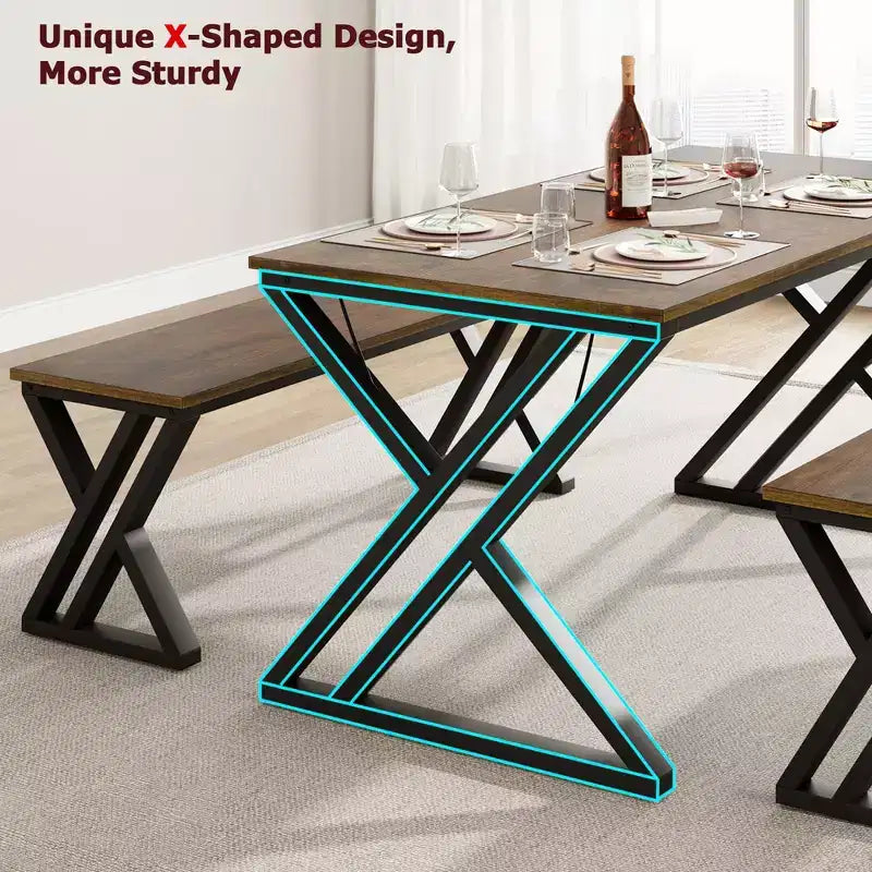 Dining Table Set with Benches,Kitchen Table Set for 4,Sturdy Metal Frame,Saving Space Dining Room Table Set for Apartment,Kitchen,Dining Room