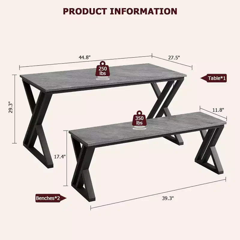Dining Table Set with Benches,Kitchen Table Set for 4,Sturdy Metal Frame,Saving Space Dining Room Table Set for Apartment,Kitchen,Dining Room