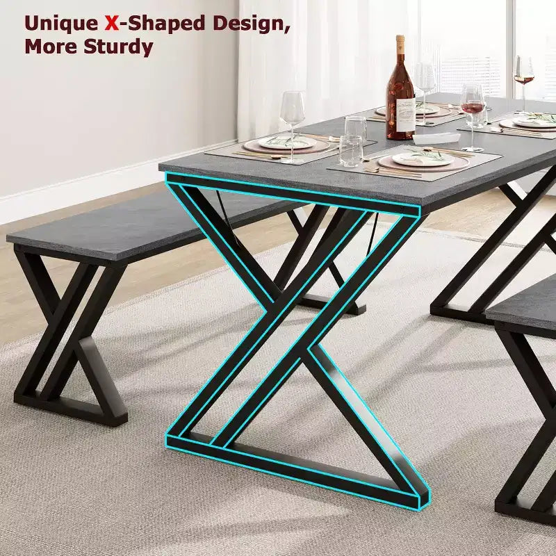 Dining Table Set with Benches,Kitchen Table Set for 4,Sturdy Metal Frame,Saving Space Dining Room Table Set for Apartment,Kitchen,Dining Room