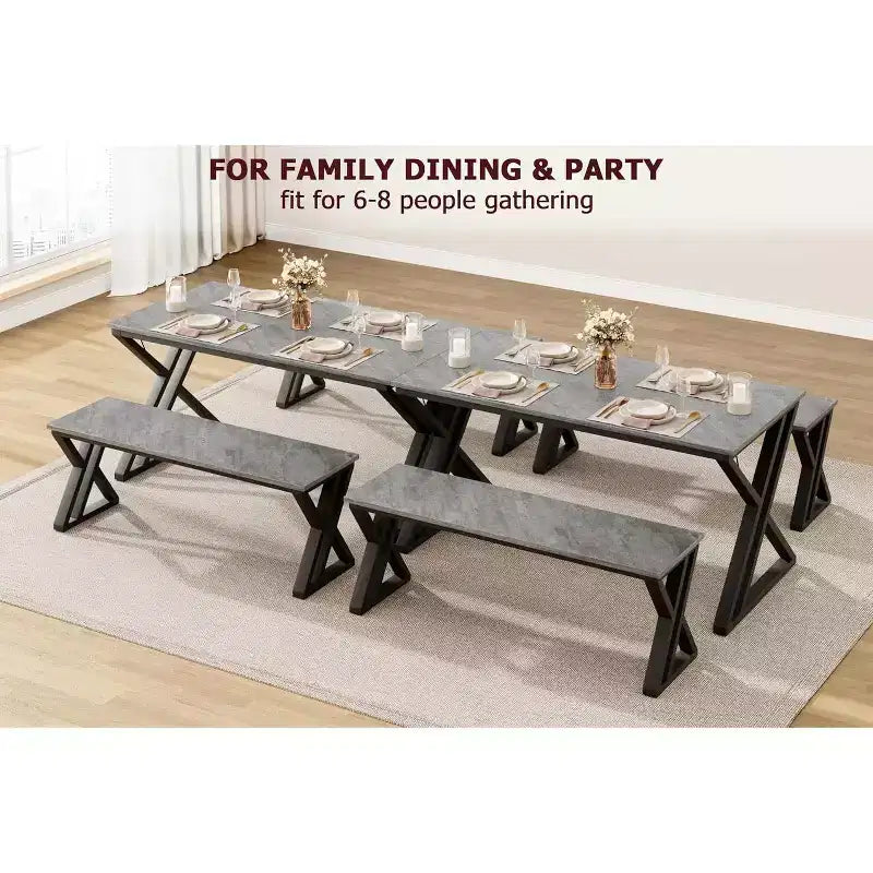 Dining Table Set with Benches,Kitchen Table Set for 4,Sturdy Metal Frame,Saving Space Dining Room Table Set for Apartment,Kitchen,Dining Room