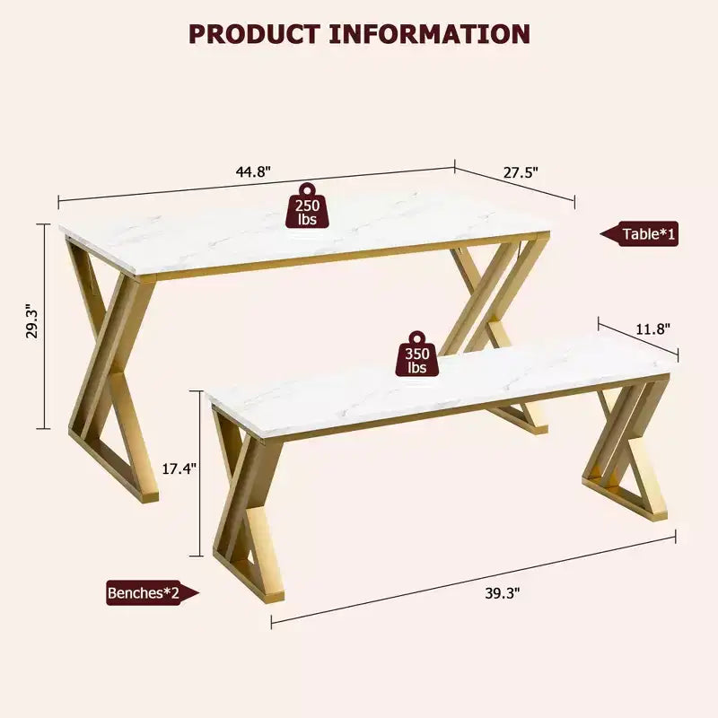 Dining Table Set with Benches,Kitchen Table Set for 4,Sturdy Metal Frame,Saving Space Dining Room Table Set for Apartment,Kitchen,Dining Room