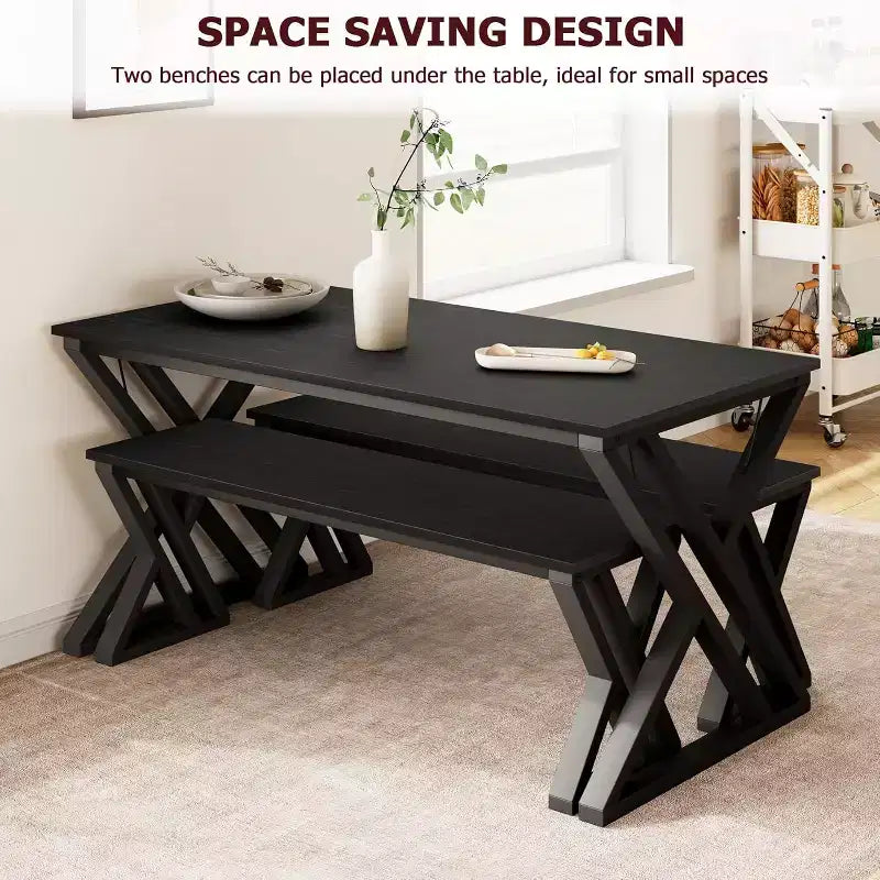 Dining Table Set with Benches,Kitchen Table Set for 4,Sturdy Metal Frame,Saving Space Dining Room Table Set for Apartment,Kitchen,Dining Room