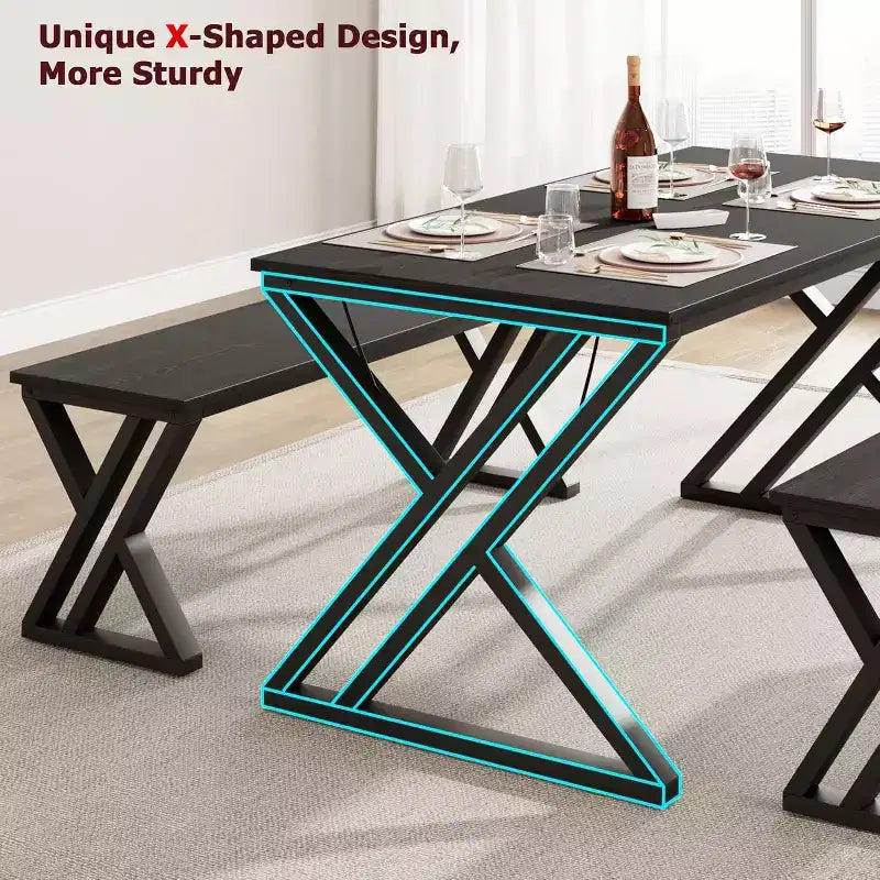 Dining Table Set with Benches,Kitchen Table Set for 4,Sturdy Metal Frame,Saving Space Dining Room Table Set for Apartment,Kitchen,Dining Room