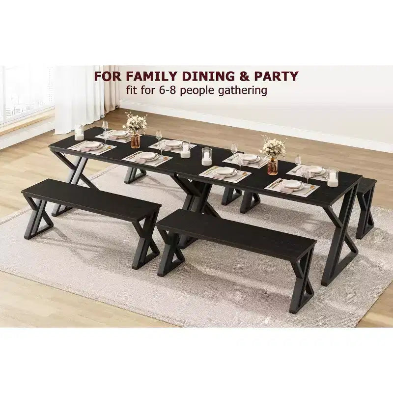 Dining Table Set with Benches,Kitchen Table Set for 4,Sturdy Metal Frame,Saving Space Dining Room Table Set for Apartment,Kitchen,Dining Room
