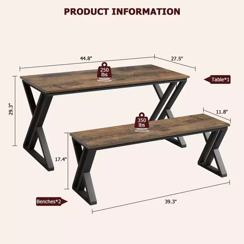 Dining Table Set with Benches,Kitchen Table Set for 4,Sturdy Metal Frame,Saving Space Dining Room Table Set for Apartment,Kitchen,Dining Room