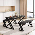 Dining Table Set with Benches,Kitchen Table Set for 4,Sturdy Metal Frame,Saving Space Dining Room Table Set for Apartment,Kitchen,Dining Room