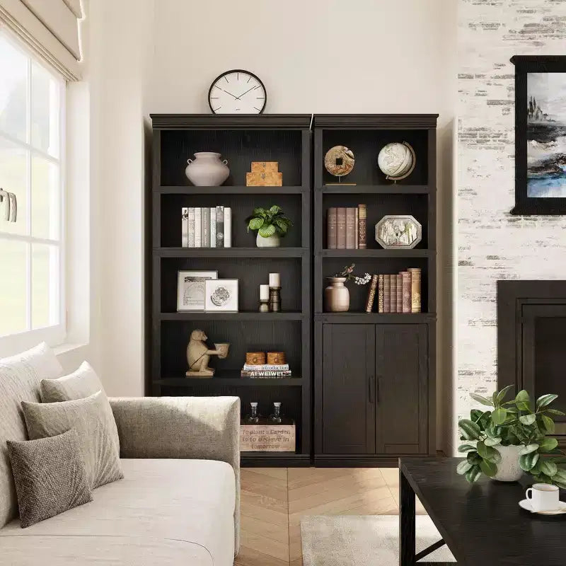 Bibliothèque de ferme Coolmee avec portes, étagère à 5 niveaux avec rangement, armoire de rangement en bois pour salon, maison, bureau, chambre à coucher