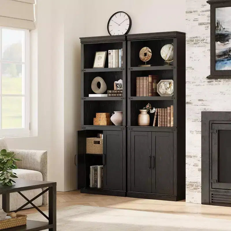 Bibliothèque de ferme Coolmee avec portes, étagère à 5 niveaux avec rangement, armoire de rangement en bois pour salon, maison, bureau, chambre à coucher