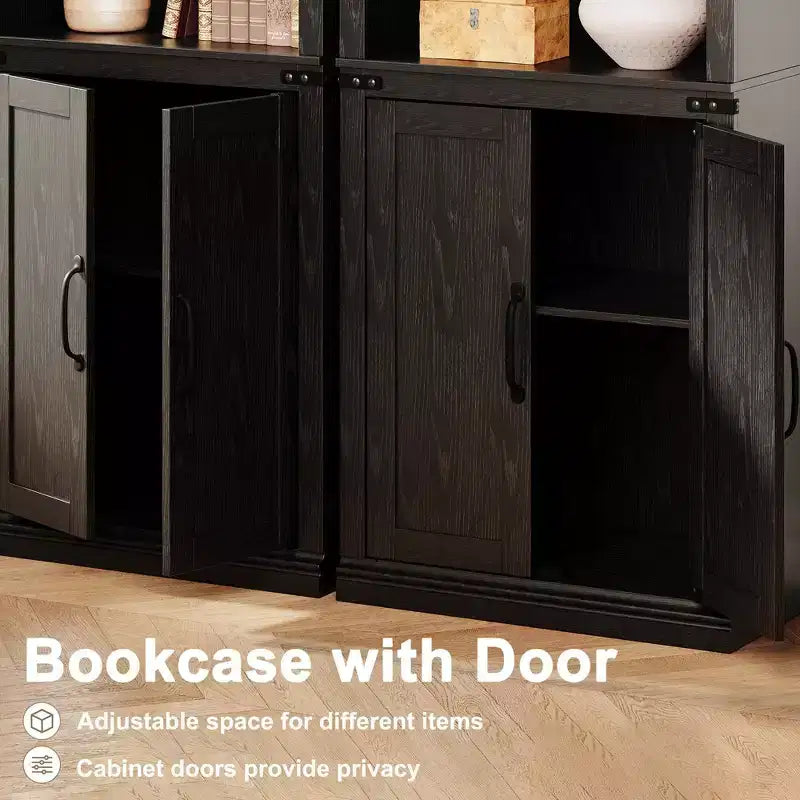 Bibliothèque de ferme Coolmee avec portes, étagère à 5 niveaux avec rangement, armoire de rangement en bois pour salon, maison, bureau, chambre à coucher