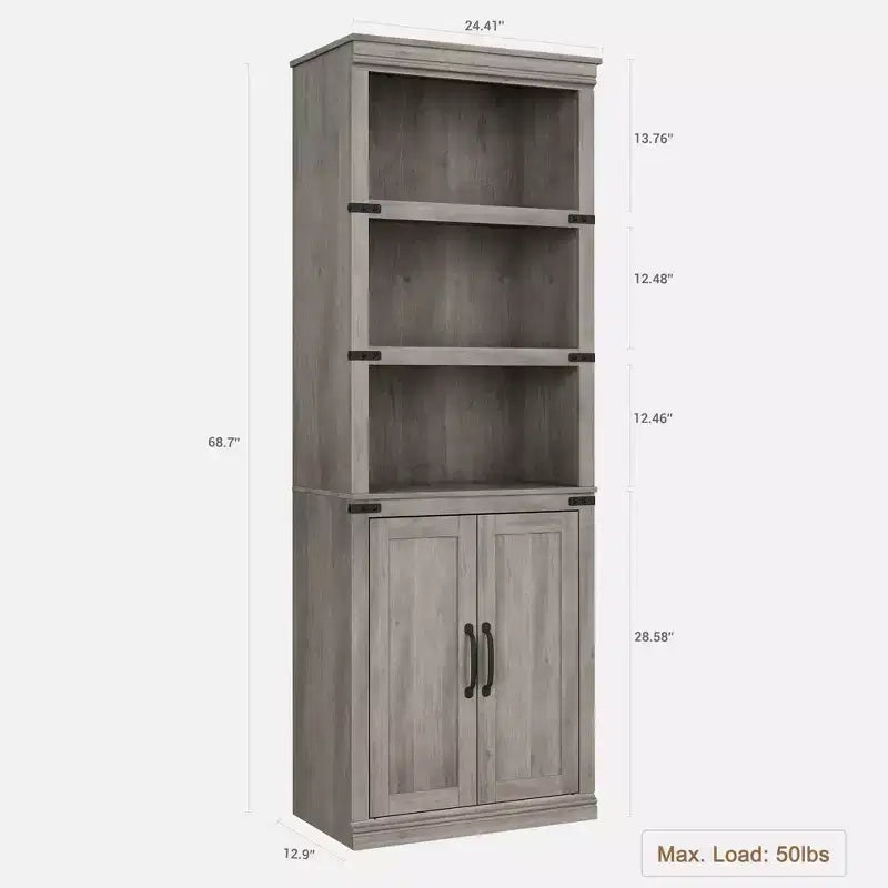 Bibliothèque de ferme Coolmee avec portes, étagère à 5 niveaux avec rangement, armoire de rangement en bois pour salon, maison, bureau, chambre à coucher