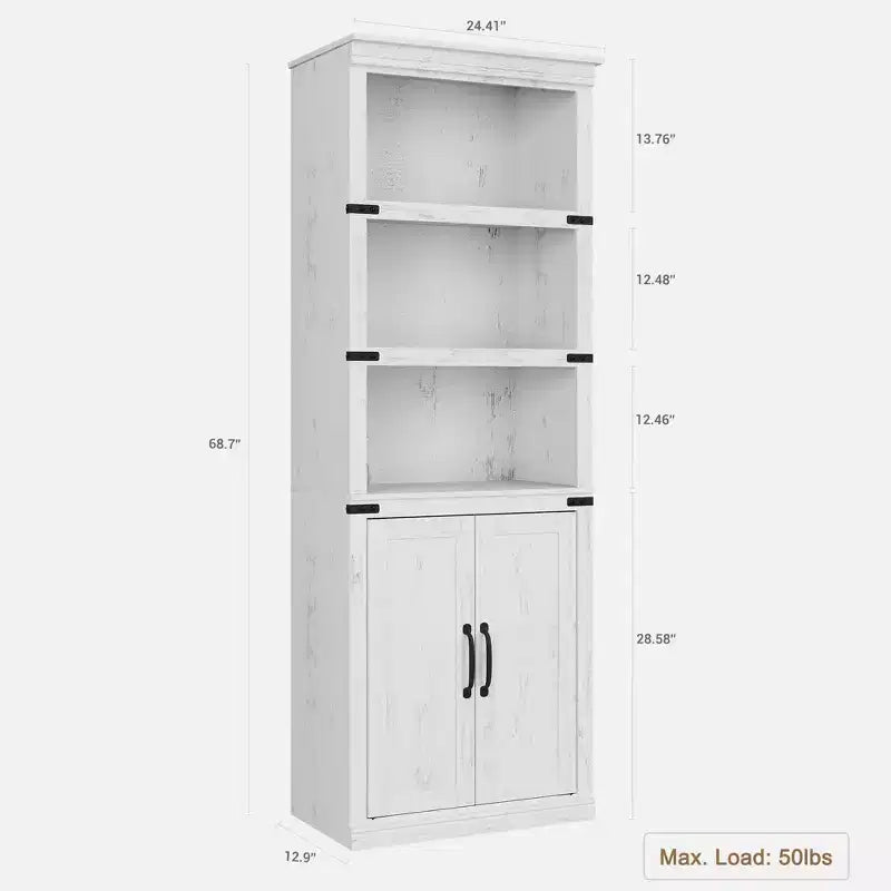 Bibliothèque de ferme Coolmee avec portes, étagère à 5 niveaux avec rangement, armoire de rangement en bois pour salon, maison, bureau, chambre à coucher