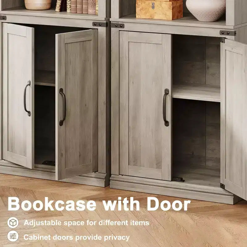 Bibliothèque de ferme Coolmee avec portes, étagère à 5 niveaux avec rangement, armoire de rangement en bois pour salon, maison, bureau, chambre à coucher