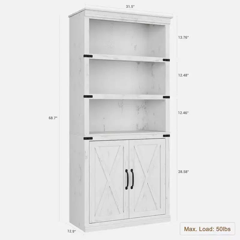 Bibliothèque de ferme Coolmee avec portes, étagère à 5 niveaux avec rangement, armoire de rangement en bois pour salon, maison, bureau, chambre à coucher