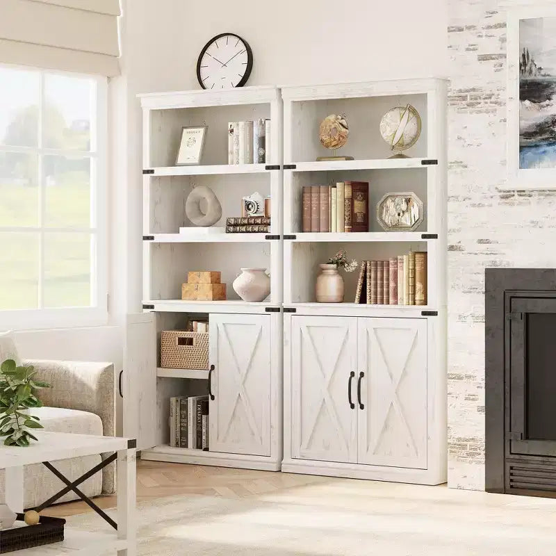Bibliothèque de ferme Coolmee avec portes, étagère à 5 niveaux avec rangement, armoire de rangement en bois pour salon, maison, bureau, chambre à coucher