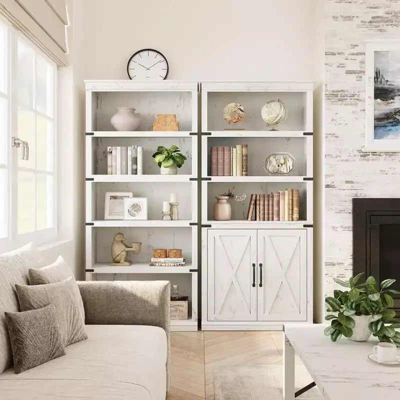 Bibliothèque de ferme Coolmee avec portes, étagère à 5 niveaux avec rangement, armoire de rangement en bois pour salon, maison, bureau, chambre à coucher