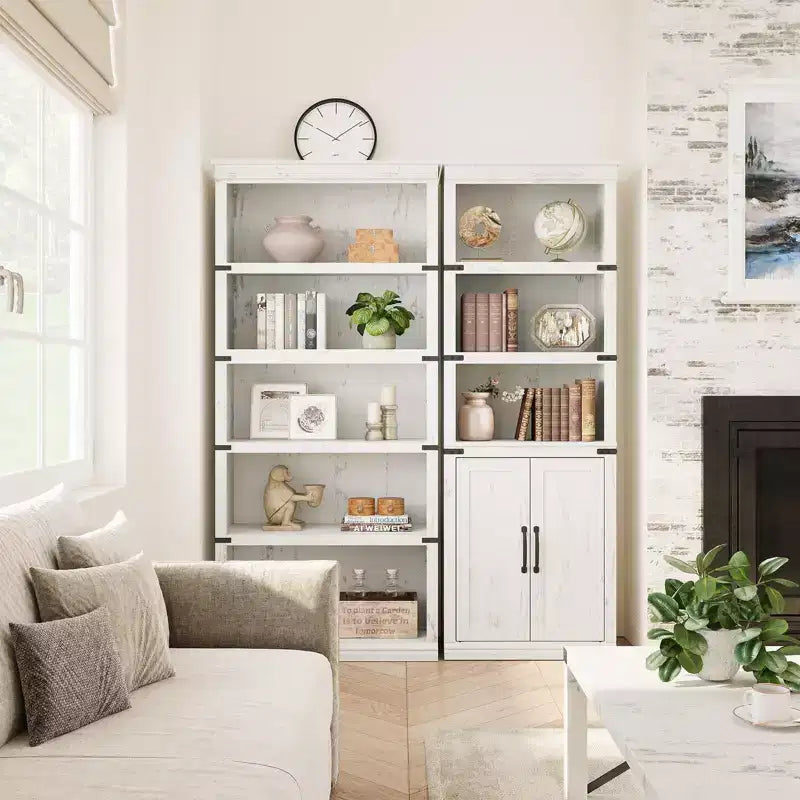 Bibliothèque de ferme Coolmee avec portes, étagère à 5 niveaux avec rangement, armoire de rangement en bois pour salon, maison, bureau, chambre à coucher