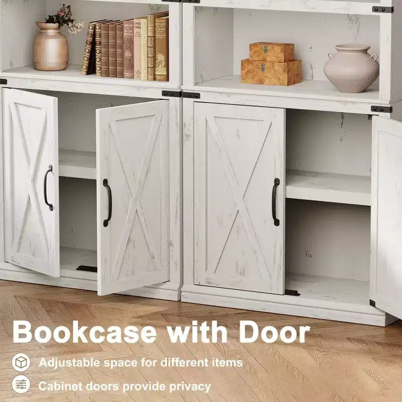 Bibliothèque de ferme Coolmee avec portes, étagère à 5 niveaux avec rangement, armoire de rangement en bois pour salon, maison, bureau, chambre à coucher