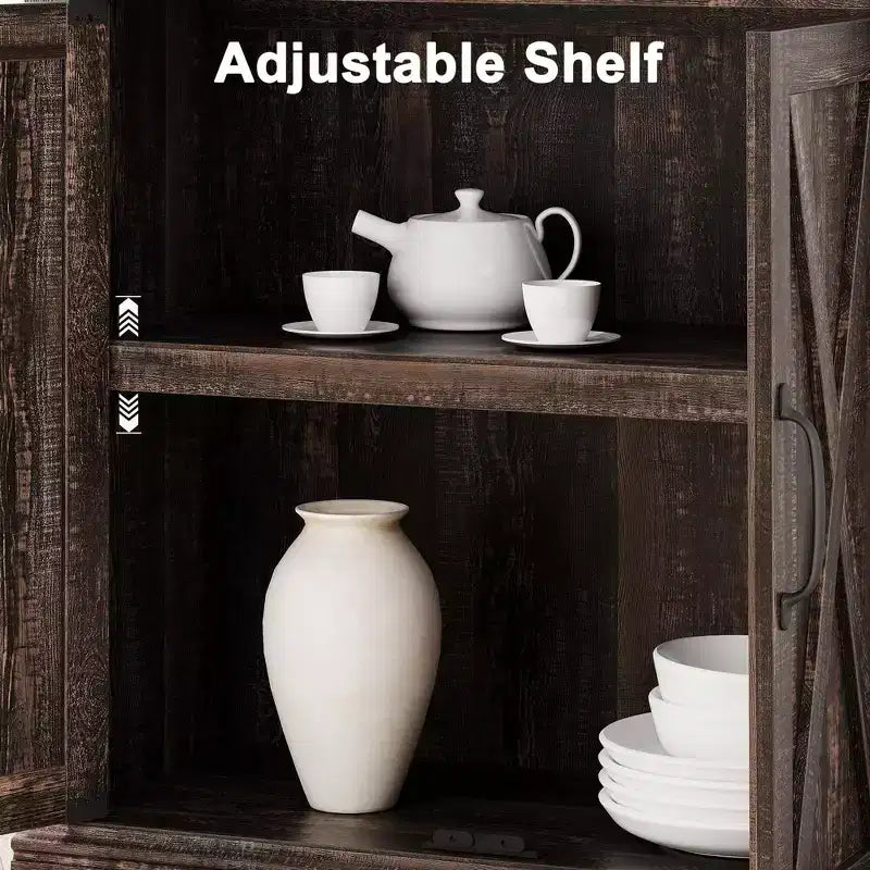 Bibliothèque de ferme Coolmee avec portes, étagère à 5 niveaux avec rangement, armoire de rangement en bois pour salon, maison, bureau, chambre à coucher