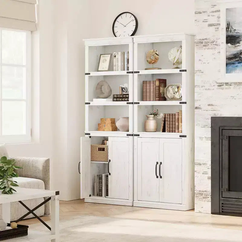Bibliothèque de ferme Coolmee avec portes, étagère à 5 niveaux avec rangement, armoire de rangement en bois pour salon, maison, bureau, chambre à coucher