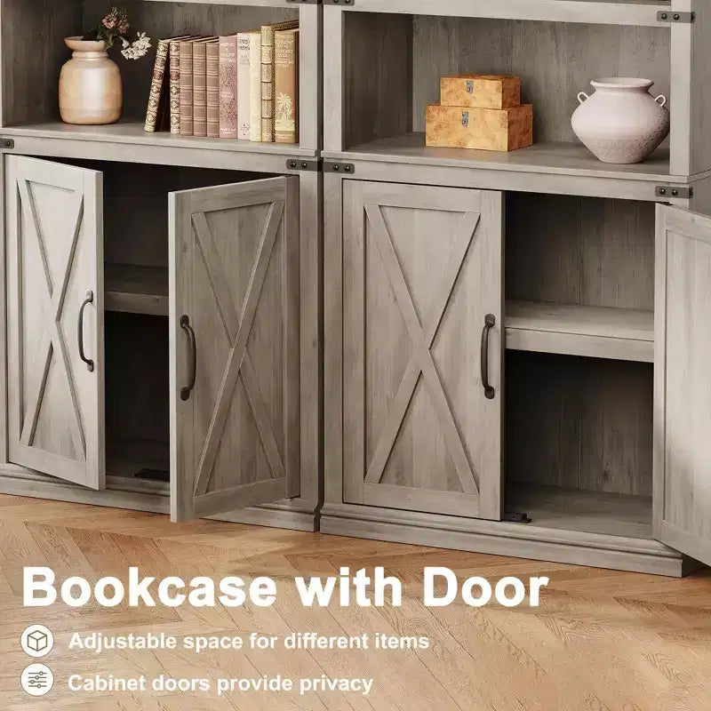 Bibliothèque de ferme Coolmee avec portes, étagère à 5 niveaux avec rangement, armoire de rangement en bois pour salon, maison, bureau, chambre à coucher