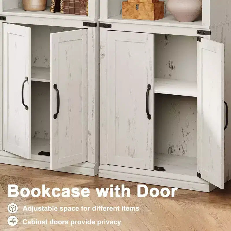Bibliothèque de ferme Coolmee avec portes, étagère à 5 niveaux avec rangement, armoire de rangement en bois pour salon, maison, bureau, chambre à coucher