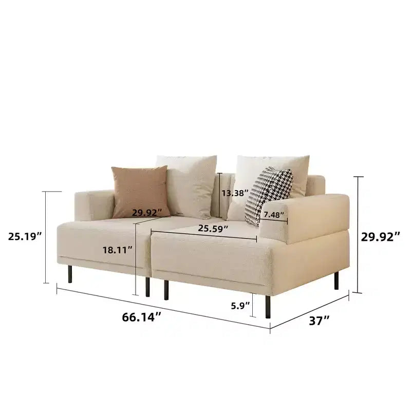 Canapé sectionnel modulaire Gaoyangjiaju 66,1 po de large en tissu de style milieu de siècle avec assise confortable, adapté au salon - Beige