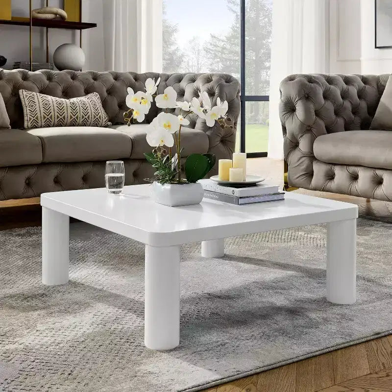 Acekool Modern Coffee Table, Thickened 1.54 MDF Top, 4 Diameter Legs, Easy Clean, Minimalist Style, for Living Room