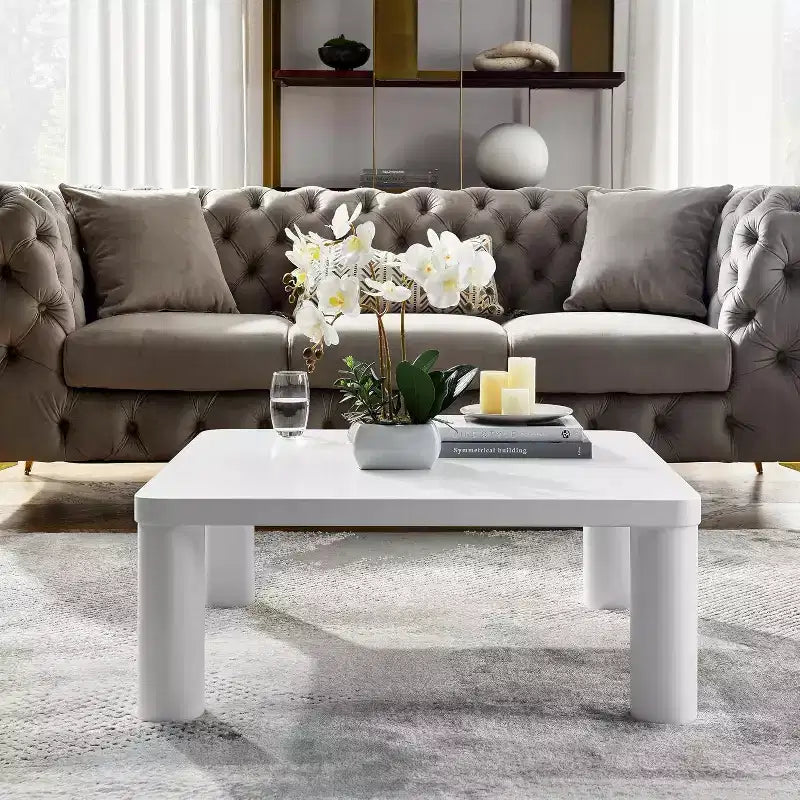 Acekool Modern Coffee Table, Thickened 1.54 MDF Top, 4 Diameter Legs, Easy Clean, Minimalist Style, for Living Room