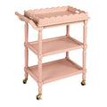 Storied Home 3-Tier Bar Cart on Casters with Removable Scalloped Tray, Pink