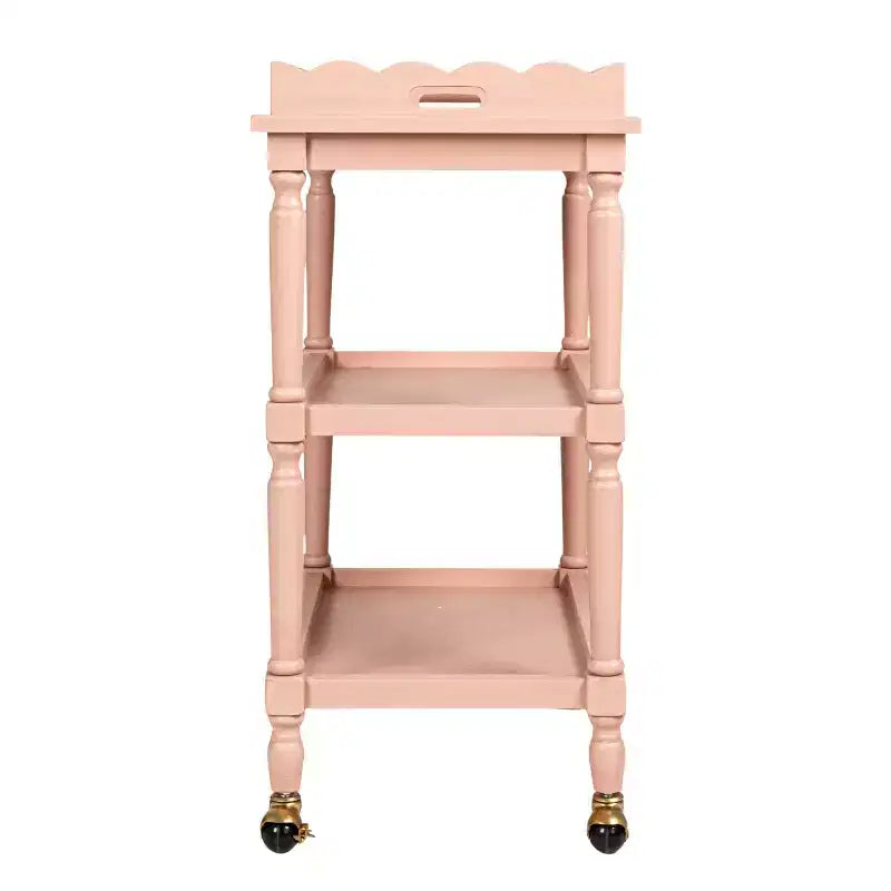 Storied Home 3-Tier Bar Cart on Casters with Removable Scalloped Tray, Pink
