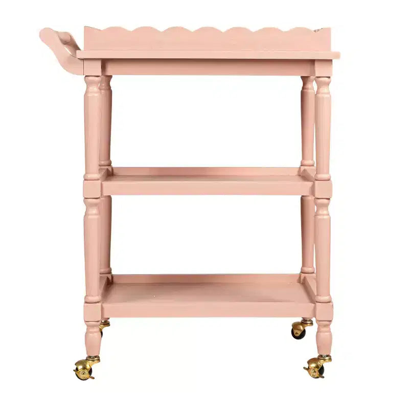 Storied Home 3-Tier Bar Cart on Casters with Removable Scalloped Tray, Pink