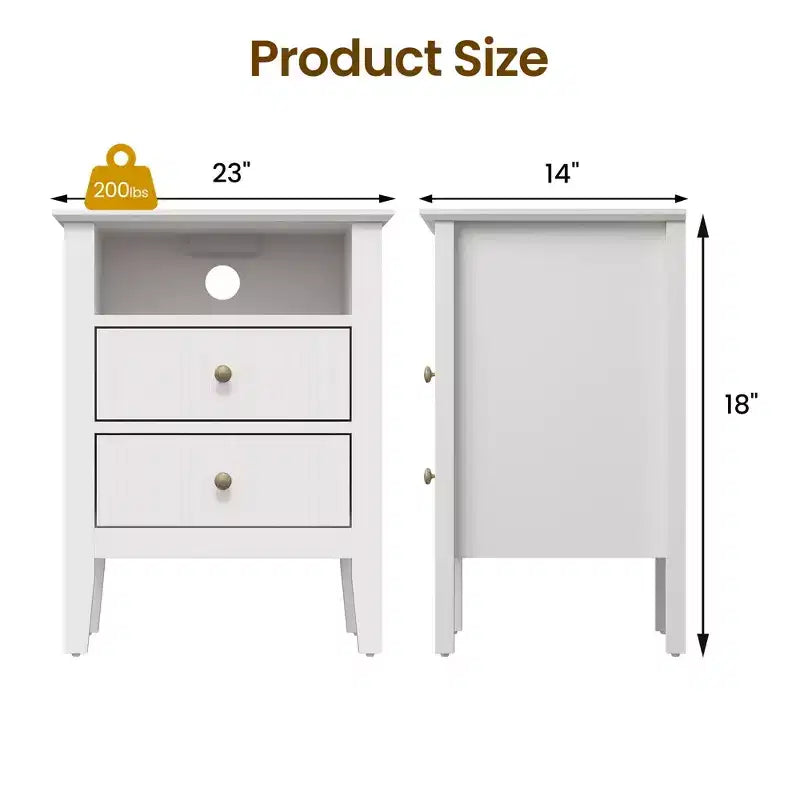 Heynemo Fluted 2 Drawer Dresser, Nightstand with Charging Station, Modern Chest of Drawers, Modern Wood Dresser with Spacious Storage, Tall End Table