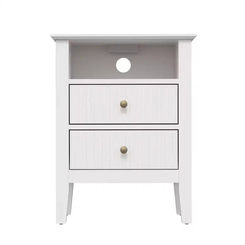 Heynemo Fluted 2 Drawer Dresser, Nightstand with Charging Station, Modern Chest of Drawers, Modern Wood Dresser with Spacious Storage, Tall End Table