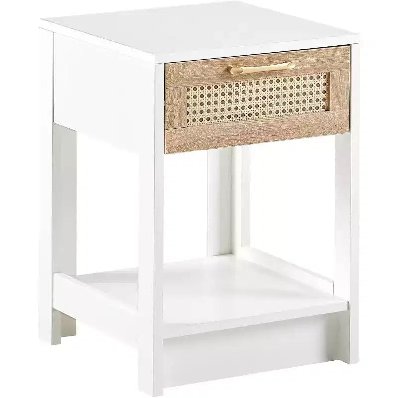Acekool Rattan Nightstand with Drawer, Bedside End Table for Small Spaces, 15.75L x 15.75W x 21.65H, Natural Finish