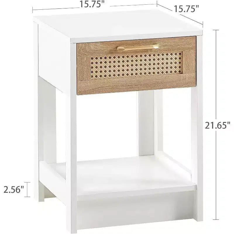 Acekool Rattan Nightstand with Drawer, Bedside End Table for Small Spaces, 15.75L x 15.75W x 21.65H, Natural Finish