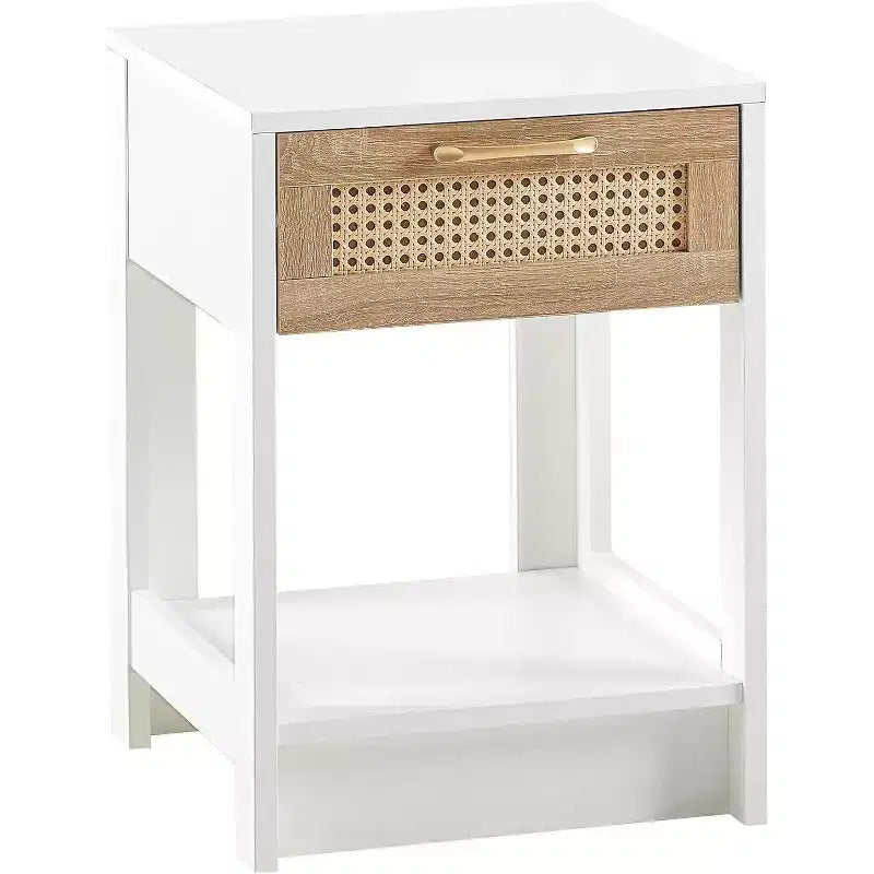Acekool Rattan Nightstand with Drawer, Bedside End Table for Small Spaces, 15.75L x 15.75W x 21.65H, Natural Finish