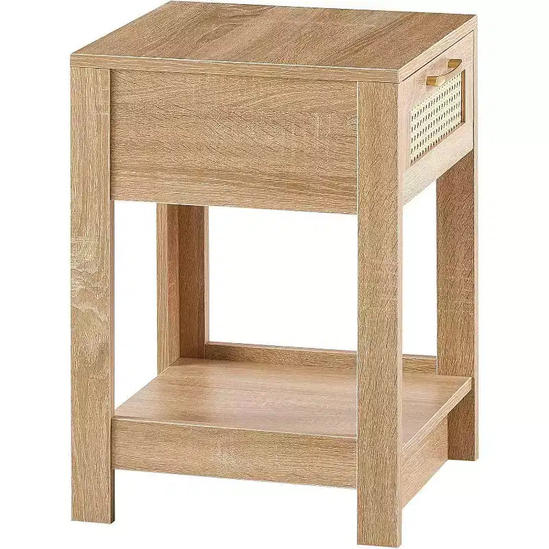 Acekool Rattan Nightstand with Drawer, Bedside End Table for Small Spaces, 15.75L x 15.75W x 21.65H, Natural Finish