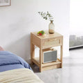 Acekool Rattan Nightstand with Drawer, Bedside End Table for Small Spaces, 15.75L x 15.75W x 21.65H, Natural Finish