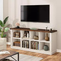 8 Cube Book Shelf, Rustic Farmhouse Wood Horizontal Bookshelf, Freestanding Bookcase Cabinet, 2-Tier Storage Organizer for Home, Office Brown White