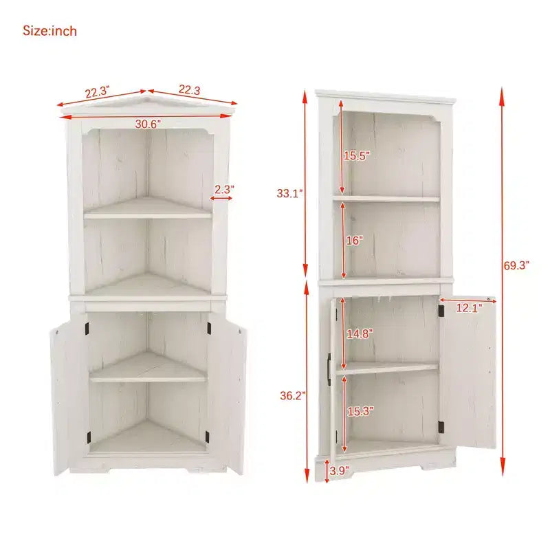 Okak Tall Freestanding Bookcase Bathroom Cabinet with 2 Doors & 2 Shelves,Floor Corner Storage Cabinet for Bathroom,Living Room