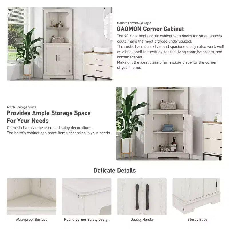 Okak Tall Freestanding Bookcase Bathroom Cabinet with 2 Doors & 2 Shelves,Floor Corner Storage Cabinet for Bathroom,Living Room