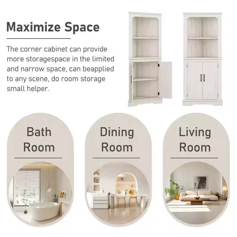 Okak Tall Freestanding Bookcase Bathroom Cabinet with 2 Doors & 2 Shelves,Floor Corner Storage Cabinet for Bathroom,Living Room