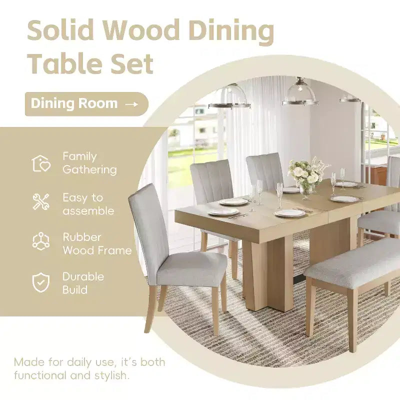 Ensemble de salle à manger extensible 6 pièces Polibi Modern Farmhouse