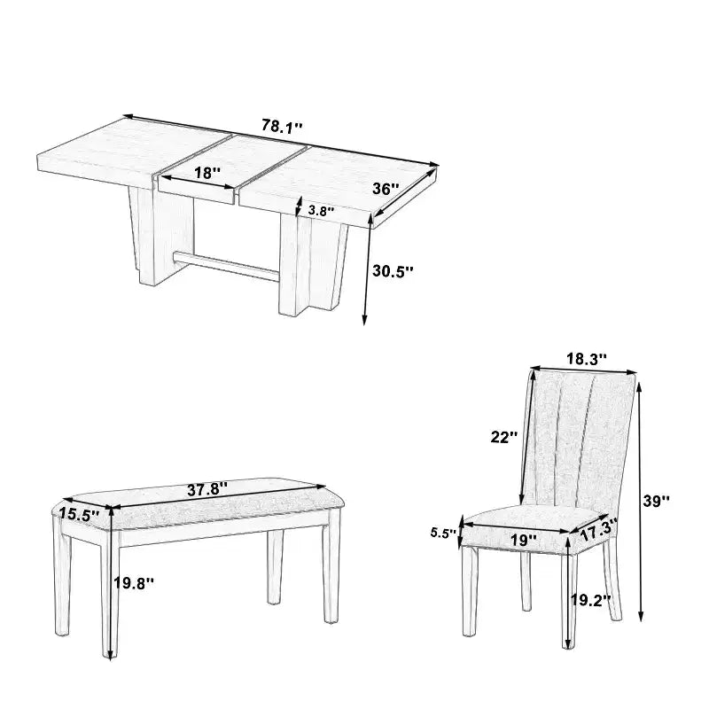 Ensemble de salle à manger extensible 6 pièces Polibi Modern Farmhouse