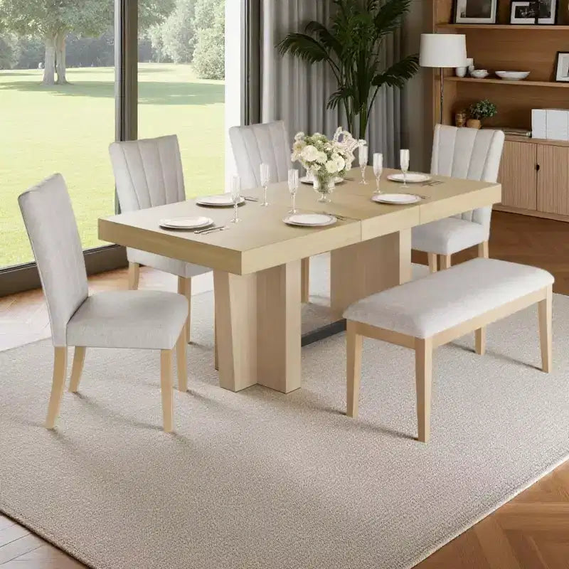 Ensemble de salle à manger extensible 6 pièces Polibi Modern Farmhouse