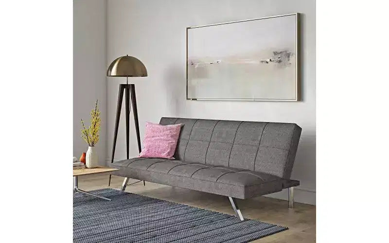 Modern Convertible futon Sofa Bed, Fabric loveseat with Metal Legs, Adjustable backrest