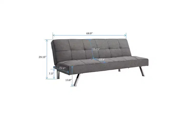 Modern Convertible futon Sofa Bed, Fabric loveseat with Metal Legs, Adjustable backrest